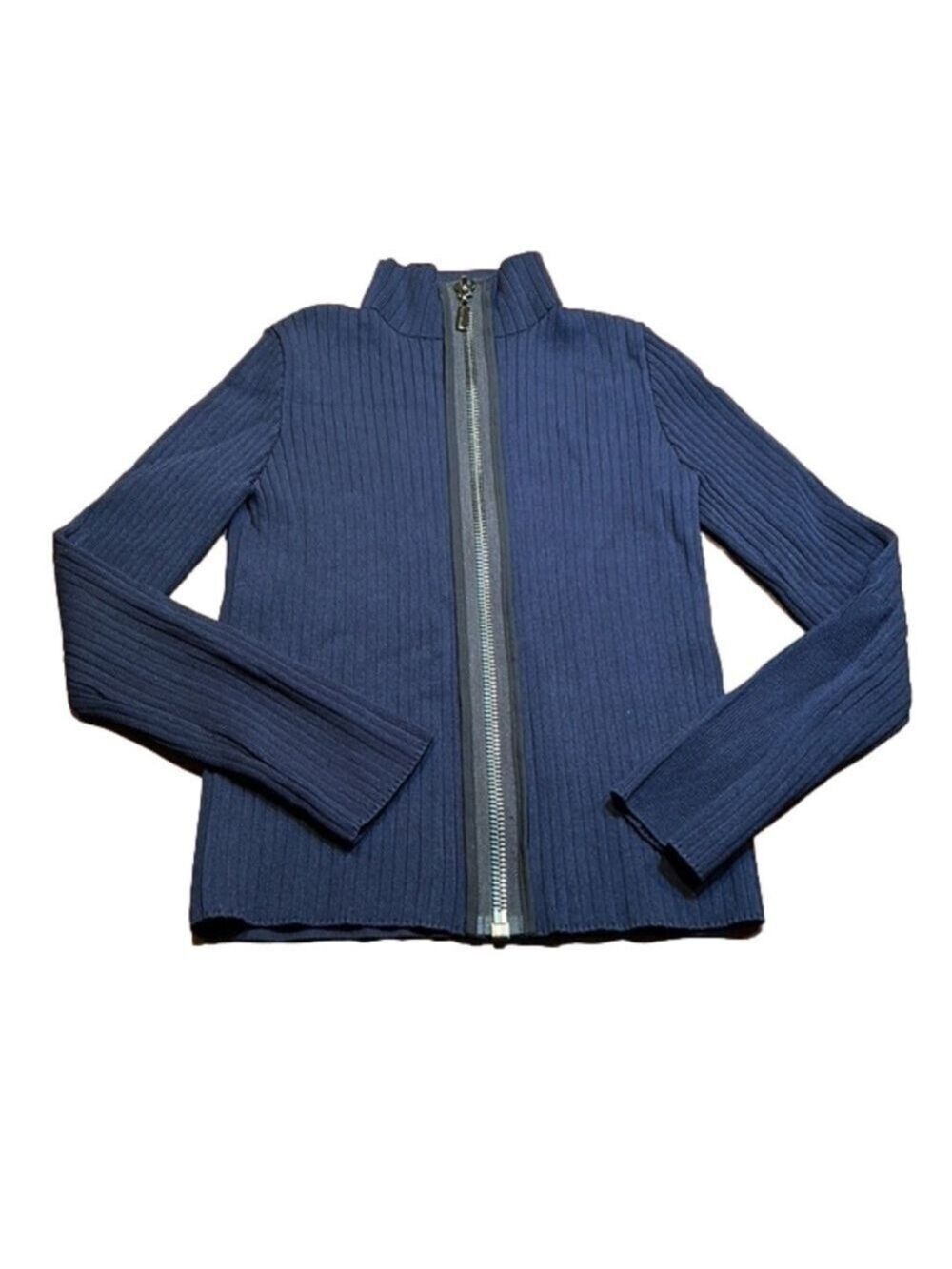 TOPSHOP BOUTIQUE Classy & Sharp Navy Blue Zip Up Sweater Size 2 - Picture 4 of 10